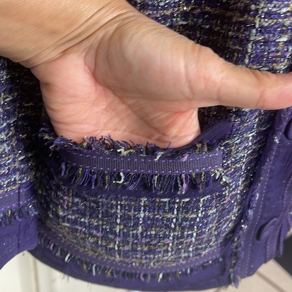Chicos Women’s Purple Tweed Lined Collarless Jacket Blazer Size 1/8 - Picture 6 of 12